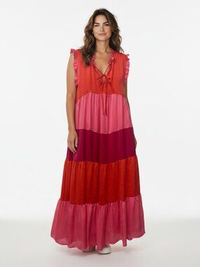 THML NWOT Colorblock Ruffle Sleeve Maxi Dress XS Boho Boutique
